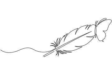 Feather with Butterfly Continuous One Line Drawing Nature Minimalist Concept