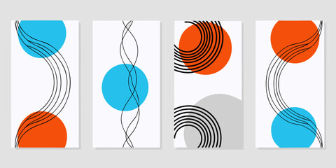Obraz premium Abstract geometric artwork featuring curved lines circles and bold colors