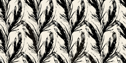Abstract black and white feather pattern creating a textured background © Sourav