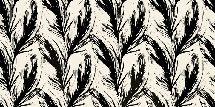 Abstract black and white feather pattern creating a textured background