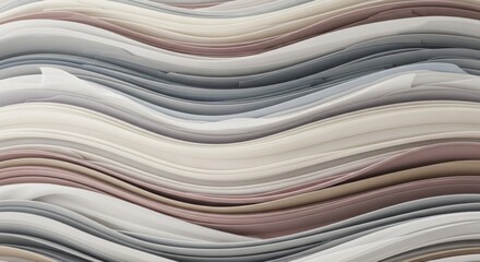 A stack of colorful, wavy, abstract paper layers with a gradient of pastel colors.