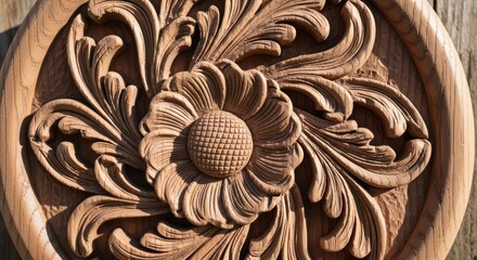 Intricate Wooden Carving of Floral Pattern.