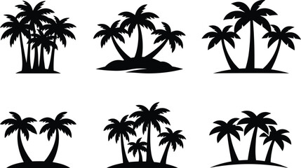Fototapeta premium Black silhouettes of palm trees on white background tropical