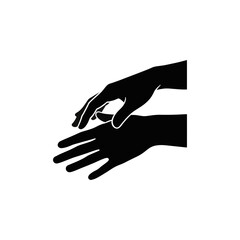 Hand massage therapy silhouette. Caregiver massaging patient hand vector icon.