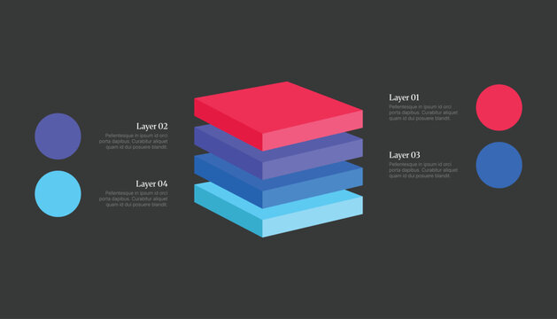 3D Stacked Block Infographic Template With Four Color Layers
