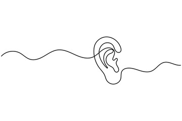Obraz premium Human ear single line art illustration isolated on white background for health and sound