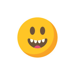 Fototapeta premium Yellow emoji with big eyes and buck teeth expressing happiness