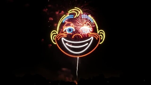 Smiling Face Fireworks Display at Night.