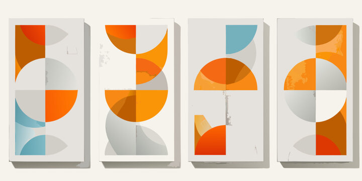 Abstract geometric art featuring overlapping circles in orange and blue hues