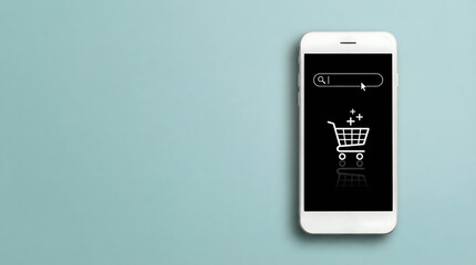 mobile phone with shopping cart icon on screen