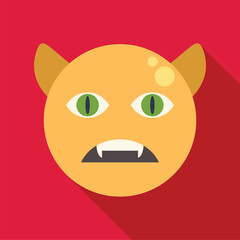 Obraz premium Cat monster face with horns and fangs creating a flat design icon