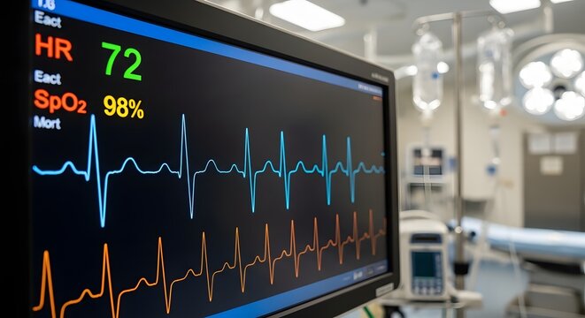 A close-up view of a heart rate monitor in a hospital room
