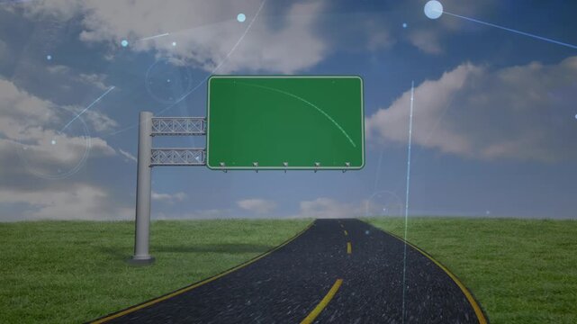 Animation of network of connections with icons over highway