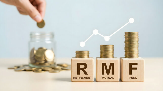 RMF investment stacking coins with growing profit graph