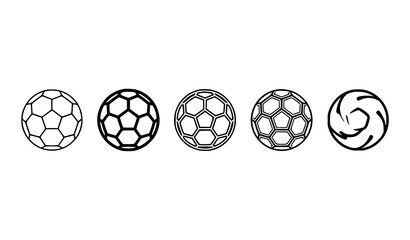 Obraz premium Minimal Black Outline Soccer Ball Icon Pack Monoline Football Symbols Vector Illustration