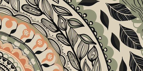 Intricate floral and leaf patterns create a decorative abstract design © Barsha
