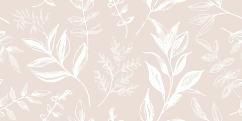 Delicate floral pattern with white leaves on a pale pink background