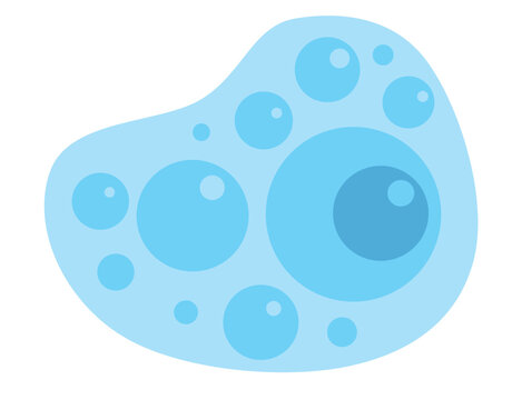 Blue ameboid cell illustrating biology of protozoa with vacuoles and nucleus on white