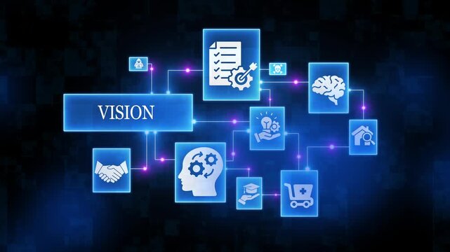 Business vision strategy concept with and glowing blue connections planning goals objectives