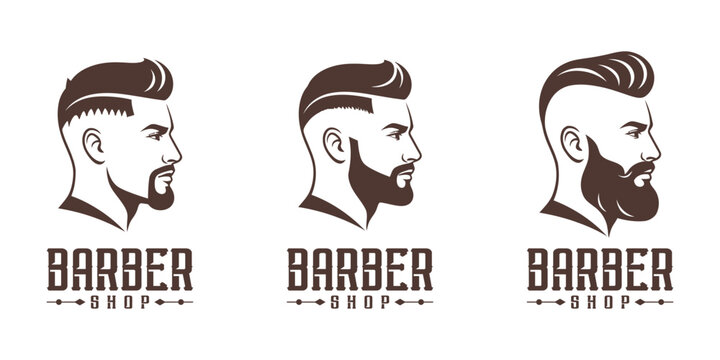 Professional grooming logo set with classic haircut and beard style for premium salon identity