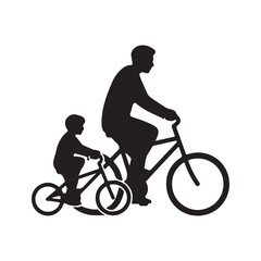 Obraz premium Father and Son Riding Bicycles Silhouette Vector Illustration