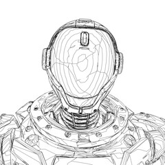 A sci-fi robot unit contour sketch with a helmet