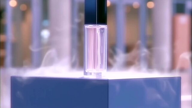 Elegant Perfume Bottle Display with Subtle Smoke Effect.