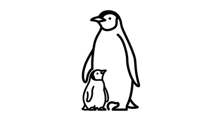 Obraz premium Simple black and white illustration of a penguin and its chick standing together.