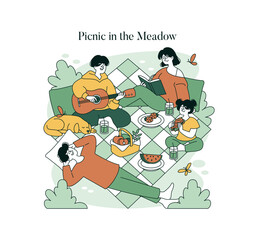 Fototapeta premium Family Picnic with Music and Relaxation Vector Illustration