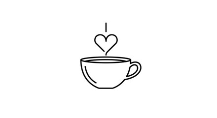 Simple line drawing of a cup of coffee with a heart.