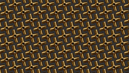 An intricate pattern of interlocking golden elements fills the entire composition. This luxurious background tile is designed for high end visual projects and branding.