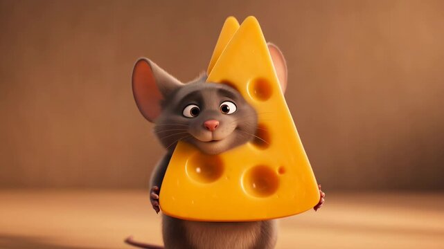 Cartoon mouse character hugging cheese cute animation loop resource happy rodent illustration animated character mammal holding cheese