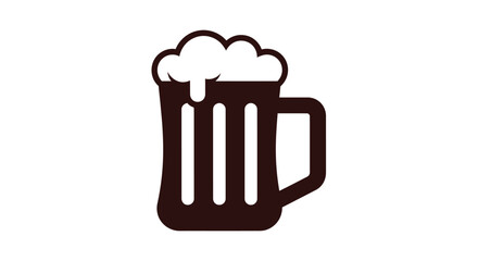 Simple dark brown vector graphic illustration of a classic beer mug filled with frothy white foam