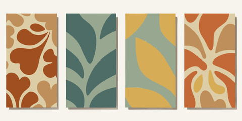 Obraz premium Four abstract panels featuring organic shapes and earthy color palettes