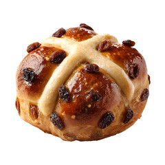 Fototapeta premium Golden raisin-stuffed brioche pastry with caramelized glaze on white background