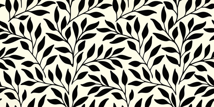 Elegant black foliage pattern on a neutral cream colored background