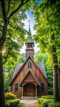 church behind branches of trees