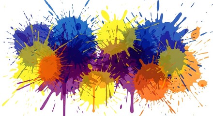 Vibrant and colorful paint splatters create an abstract and dynamic artwork.