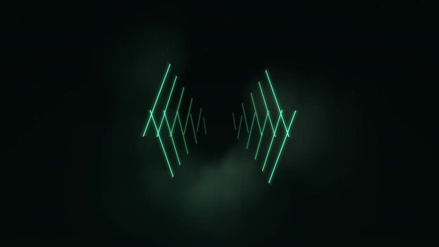 Neon zigzags tunnel through green gradients on black