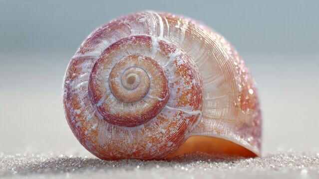 Beautiful Snail Shell on Beach Sand Macro Photography
