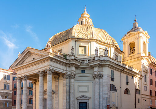Santa Maria in Montesanto basilica on Piazza del Popolo square, Rome, Italy