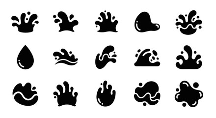 Obraz premium Water Splash Icon Set. Liquid Drops Vector Illustration