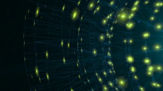 Complex geometric shapes and digital pulses forming a centralized data core. Versatile background for cybersecurity and machine learning content.