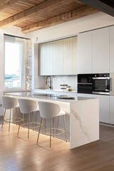 Modern luxury kitchen interior in minimal scandinavian style, 3d render © Yulia
