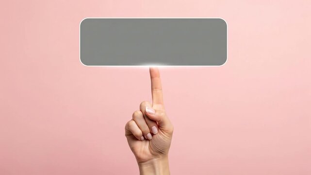 Finger touching blank grey rectangle on pink background - motion graphics