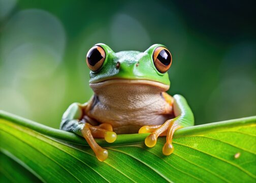 A tree frog sitting on a leaf