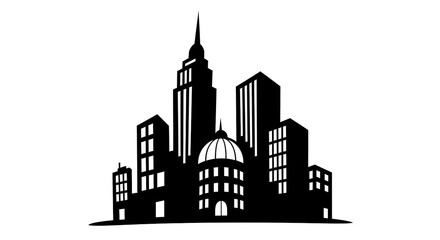 Fototapeta premium Modern city skyline black silhouette vector illustration night urban architecture