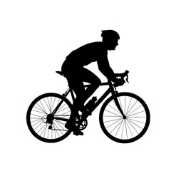 Fototapeta premium Cyclist riding mountain bike silhouette sporty active lifestyle fitness outdoor adventure