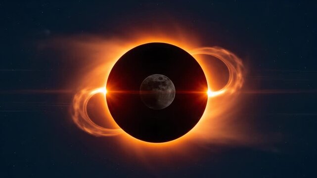Solar Eclipse: Moon Blocks Sun, Fiery Corona Glows, Space Phenomenon, Cosmic Event