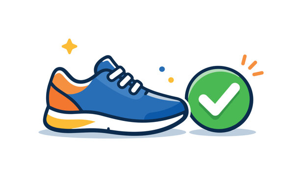 Blue athletic shoe with a green checkmark, symbolizing approval or completion